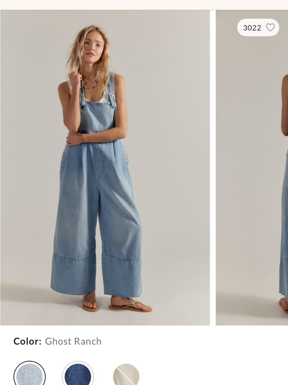 Free People Ghost Ranch Light Wash Denim Wide-Leg Overalls